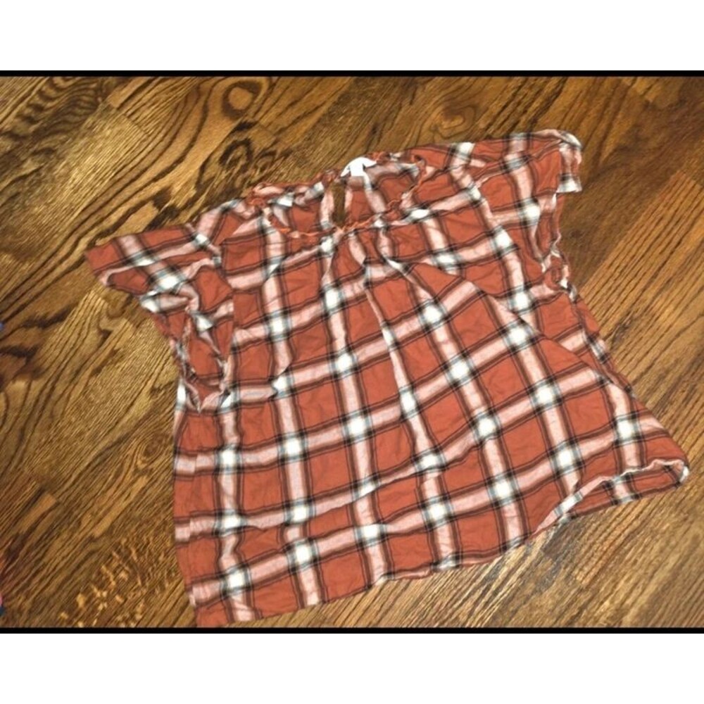 Time and Tru Plaid Flutter Sleeve Blouse Top Xl Guc